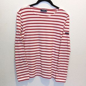 Saint James Minquiers Modern Breton Stripe Shirt in Red and White Stripe